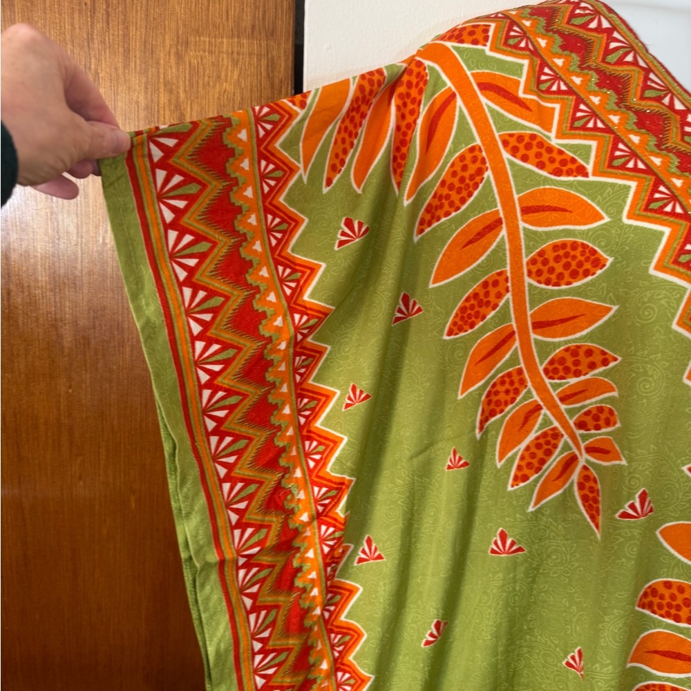 Sante Vibrant Green and Orange Floral V Neckline MuMu Kaftan SKU1102 - Picture 3 of 8